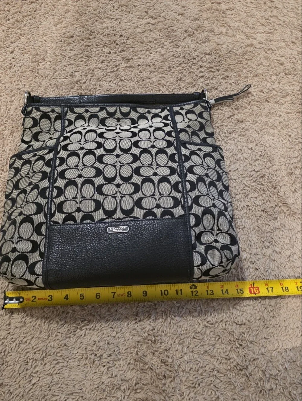 Coach Park Signature Hobo Bag Canvas Monogram With Leather Detailing Black White